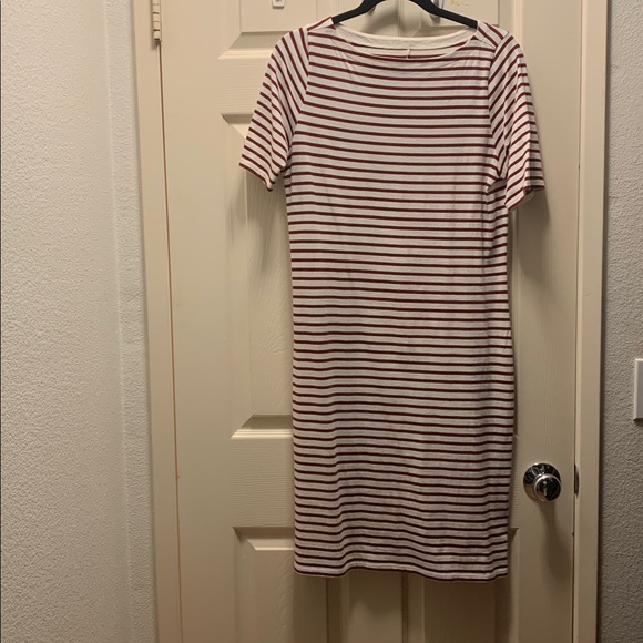 Universal Standard Belle Breton Stripe Jersey Dress, ecru/ burgundy, sz 10 - Picture 5 of 8